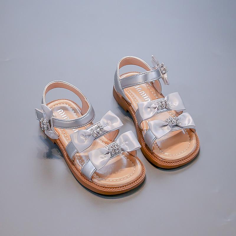 Summer Girls Open Toe Rhinestone Bow Princess Sandals Kids Stage Performance Dress Shoes