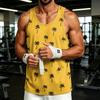 Men's Casual Hawaiian Print Outdoor Sports Tank Top Sleeveless Round Neck Summer Beachwear Lightweight Breathable Fabric
