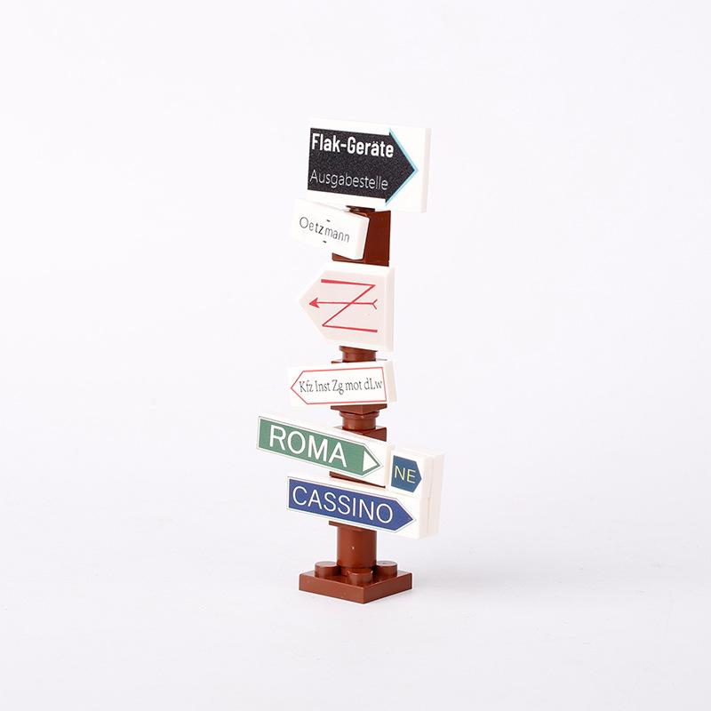 Military War Soviet German Soldiers Miniature Road Signs Map Printing Small Particles Assembled Building Block Toys