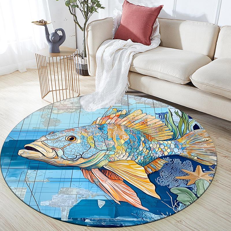 Ocean Fish,Round Area Rug,Carpet Rug for Living Room Bedroom Sofa Playroom Decor,Non-slip Floor Mat