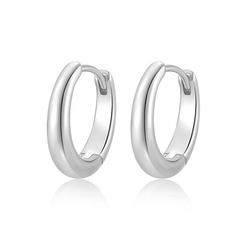 Cross-border S925 Sterling Silver Polished Plain Hoop Earrings Unisex Electroplated Factory Source Fashion Jewelry 925 silver серебряный