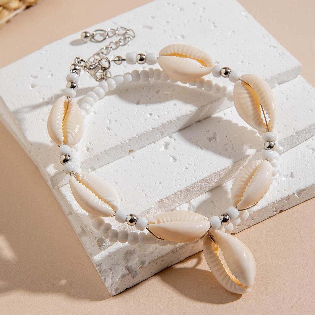 2pcs Fashionable and Simple Bohemian Beach Shell Rice Bead Foot Chain Women's Jewelry Colorful Foot Chain Accessories