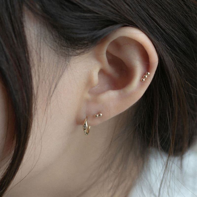 Youngglow 14k Middle Cubic Point One Touch Ring Earring