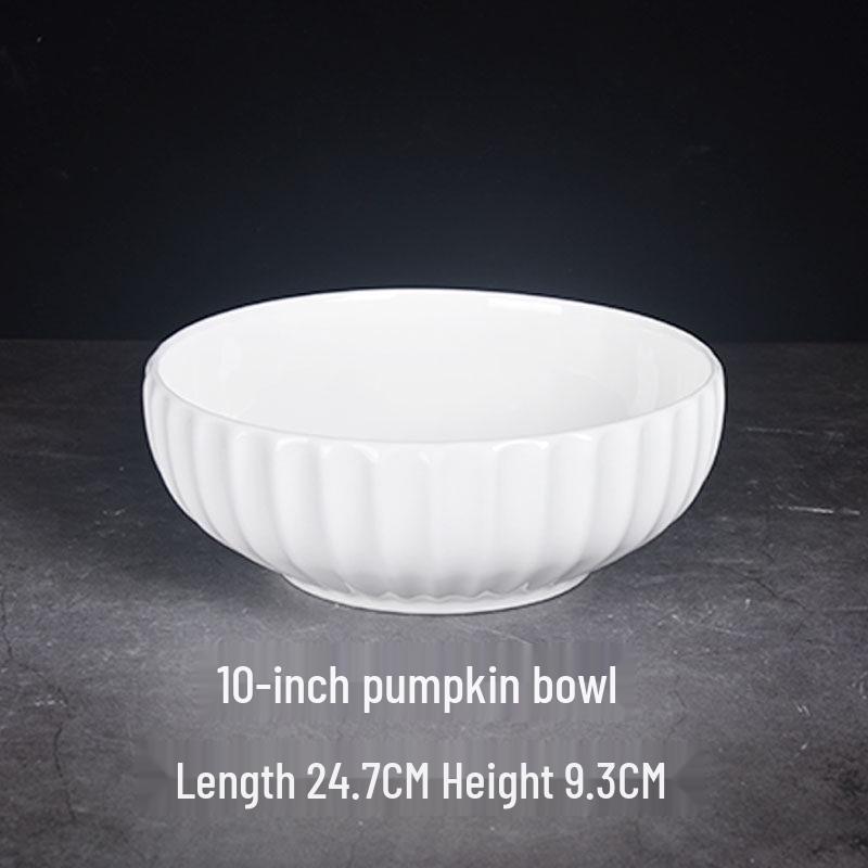 Large White Ceramic Bowl - Creative Pumpkin Design for Soup, Noodles, Kimchi, Ramen, and More. Ideal for Home Tableware in Chinese Style.