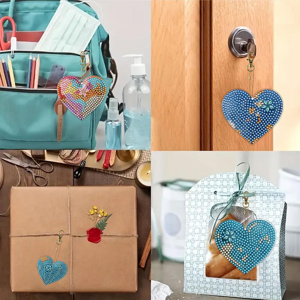 15Pcs DiY Diamond Art Keychain Ornaments Double-Sided Diamond Painting Keychain Kits for Adult Beginners Craft Party Gifts