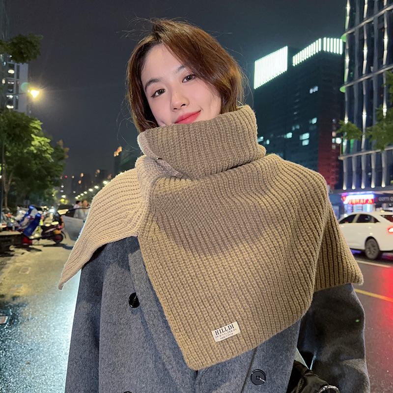 New stacked solid color split shawl with women's autumn and winter versatile turtleneck knitted scarf