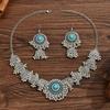Fashion Gemstone Tassel Necklace Earrings Set for Women , Vintage Geometric Alloy Jewelry