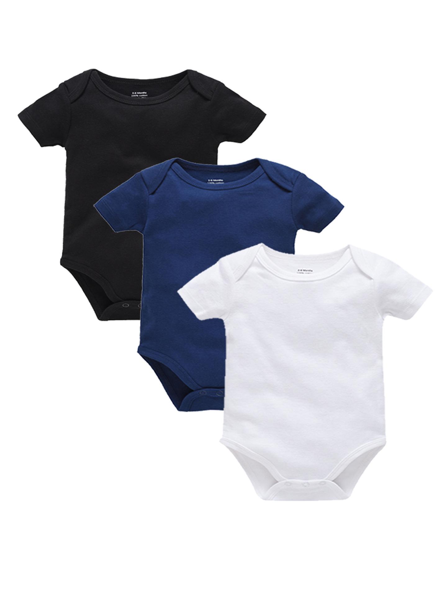 Unisex Newborn Cotton Bodysuit Set: Solid Color, Short Sleeve, Triangle Romper Newborn to 3 Months