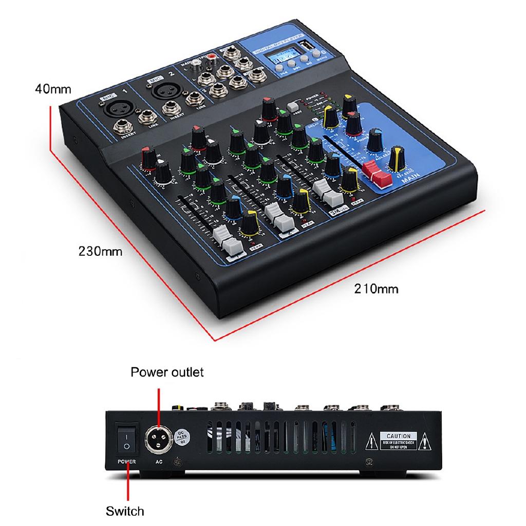 4 Channel Bluetooth DJ Mic Audio Mixer Contrl LED Digital Display Music Stream