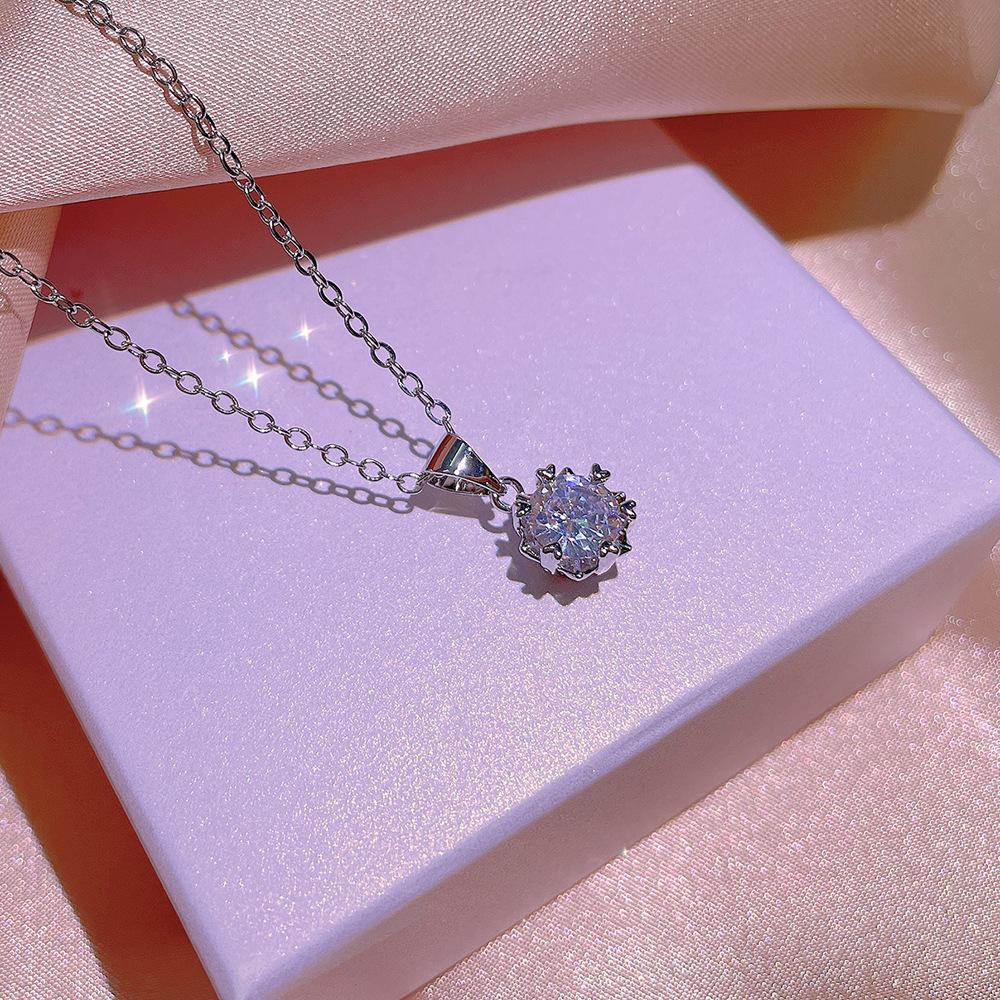 Classical Solid  Silver Needle Dazzling 6 Claws 5A Zirconia Necklace+Earrings+Ring  Sets For Women Wedding