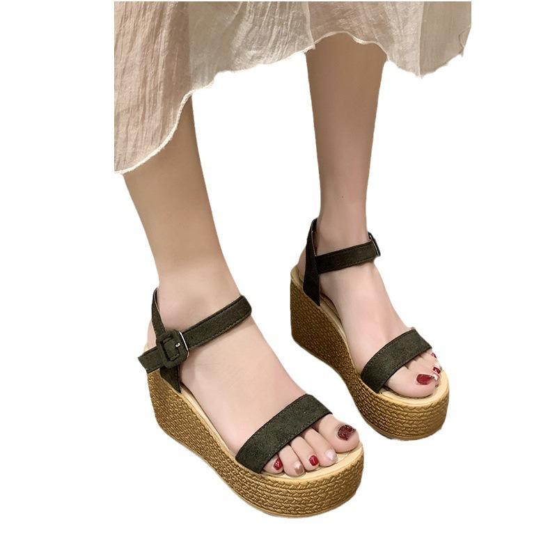Korean Version of Sandals Female Summer Fairy Style High Heel Wedge Heel Muffin Thick Sole Word with Roman Shoes Female