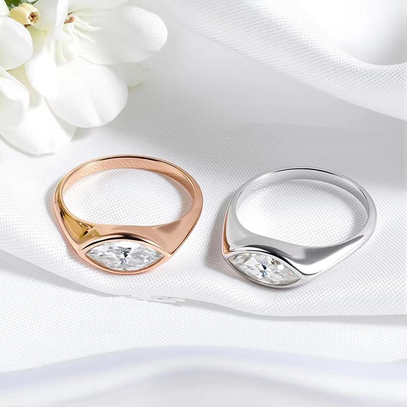 Simple Marquise Cut Moissanite Rings for Women Shine High-Quality Plated S925 Silver/Rose Gold Fine Jewelry Wedding Party Gift