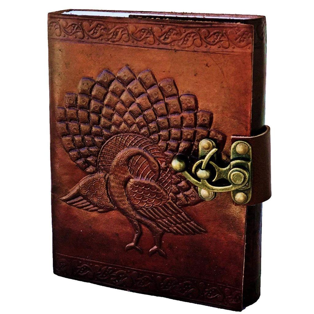 Handmade Embossed Travel Diary with Classic Style/Formate With Hook - Brown. Size 5x7 Inches.