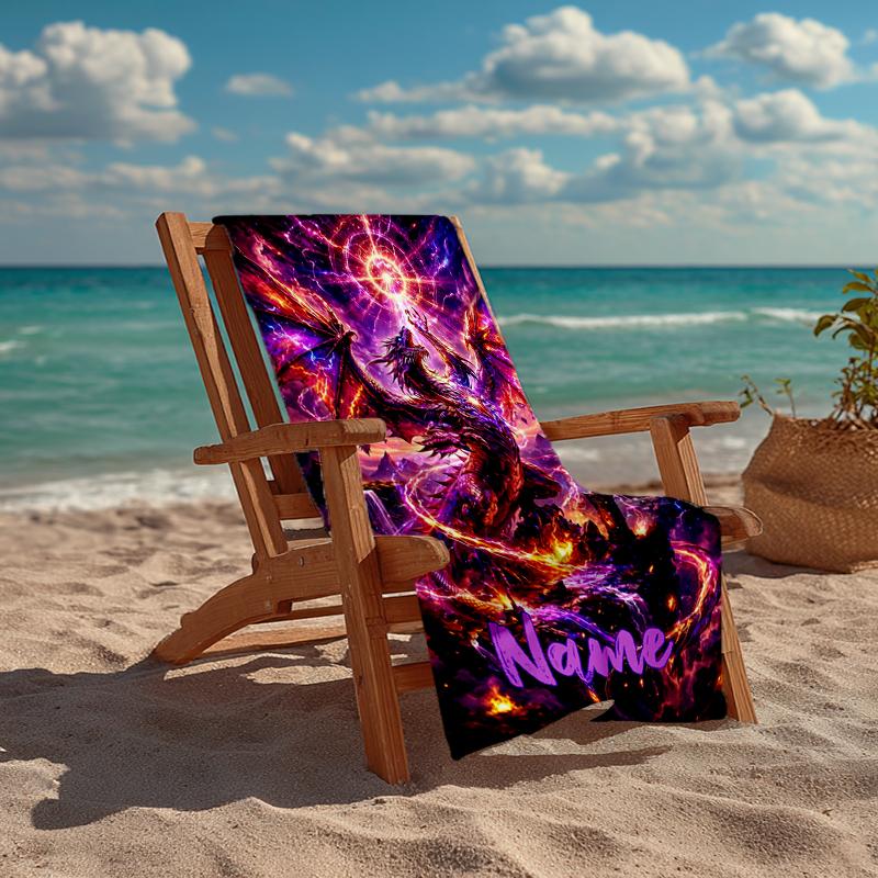 Custom Name Ultra-Soft Beach Towel with Dragon Theme,Ideal for Pool - Camping, Diving - Perfect Travel Essential, Vibrant Beach Towel.