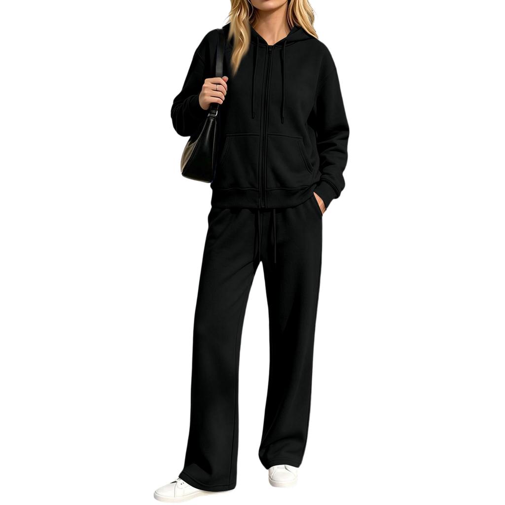 Dames Casual Hoodie Joggingbroek 2-delige Set met Zakken Atletische Trainingspak