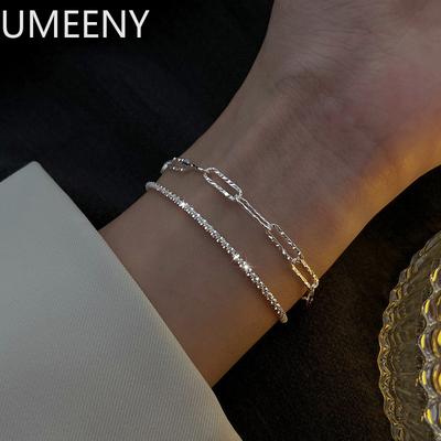 Βραχιόλι Διπλής Στρώσης από Ασήμι Στερλίνα 925 για Γυναίκες, Εξαιρετικό Απλό Βραχιόλι, Λεπτά Αξεσουάρ Ζιργκόν, Νέα Μόδα