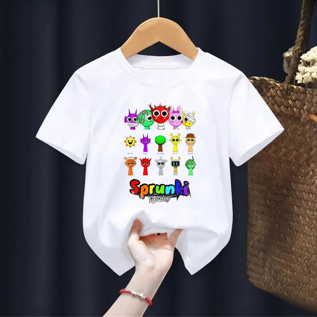 Cartoon Sprunki Cartoon Printed Summer Childrens Clothing Childrens Birthday Digital Gift Short Sleeve Top