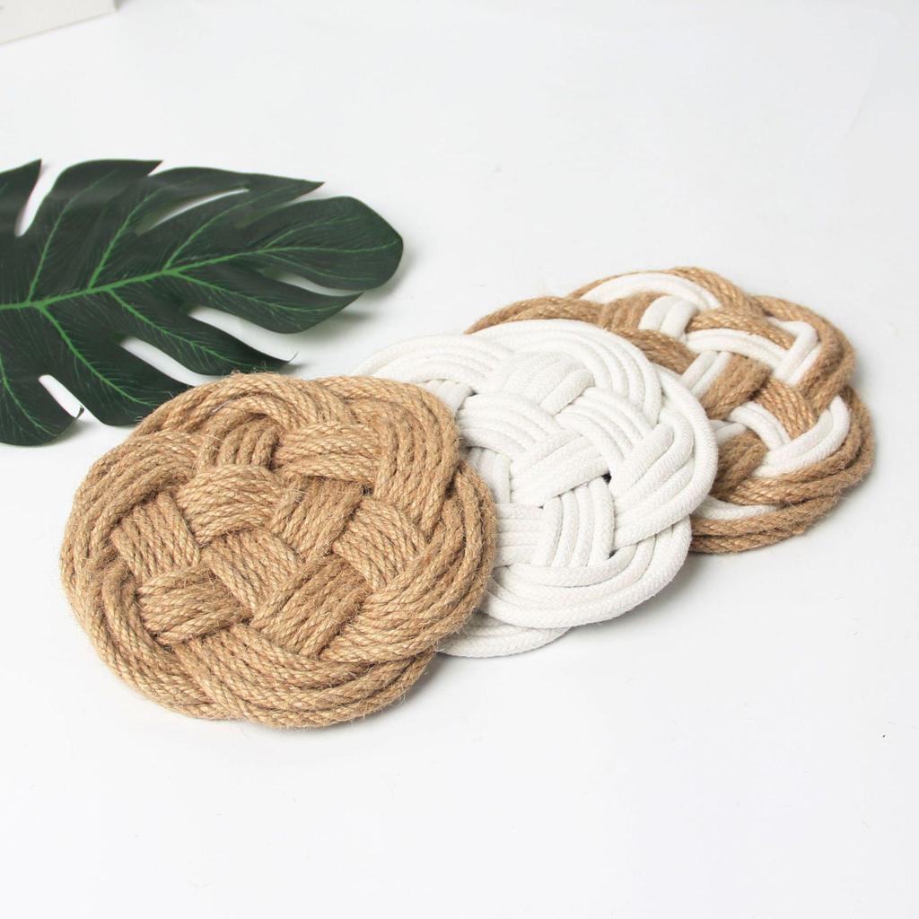 Nordic Hand-Woven Jute and Cotton Heat Insulation Coaster Mat