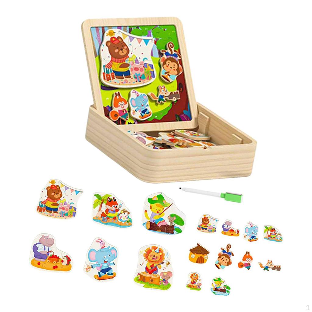 2 in 1 Wooden Toddler Puzzle Drawing Board Children for 46 Years Boys Girls Style A