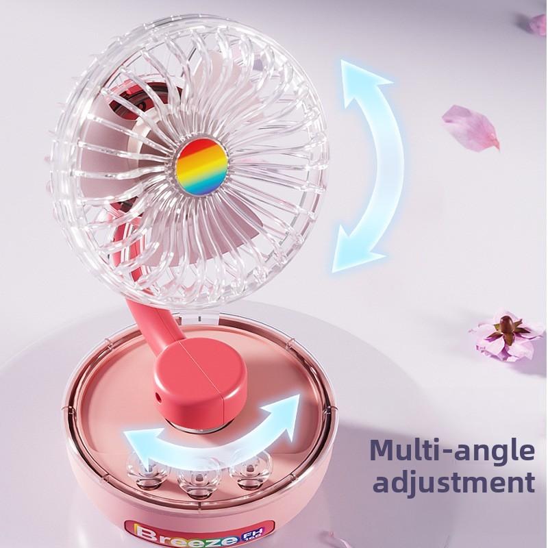 Transparent Table Fan With Atmosphere Light Rechargeable For Home Office And Dormitory Use