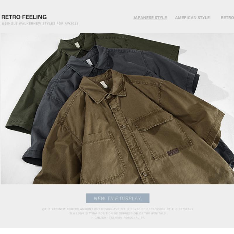 American Cargo Short Sleeve Shirts for Men New Fashion Summer Shirt 100 Cotton Casual Shirt with Double Pockets Youth Loose Top