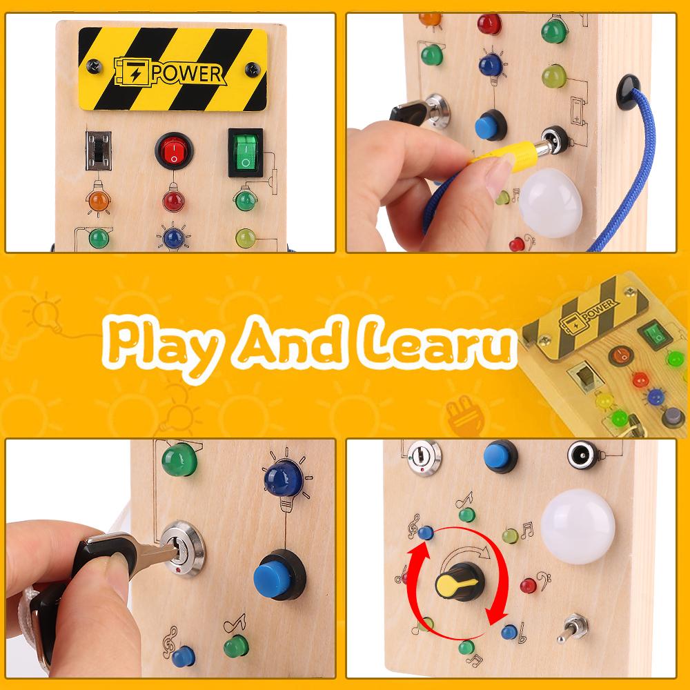 Montessori Busy Board Sensorisches Spielzeug Schalter Lichtschalter Steuerplatine Holz mit LED-Licht Reiseaktivitäten Kinderspiele