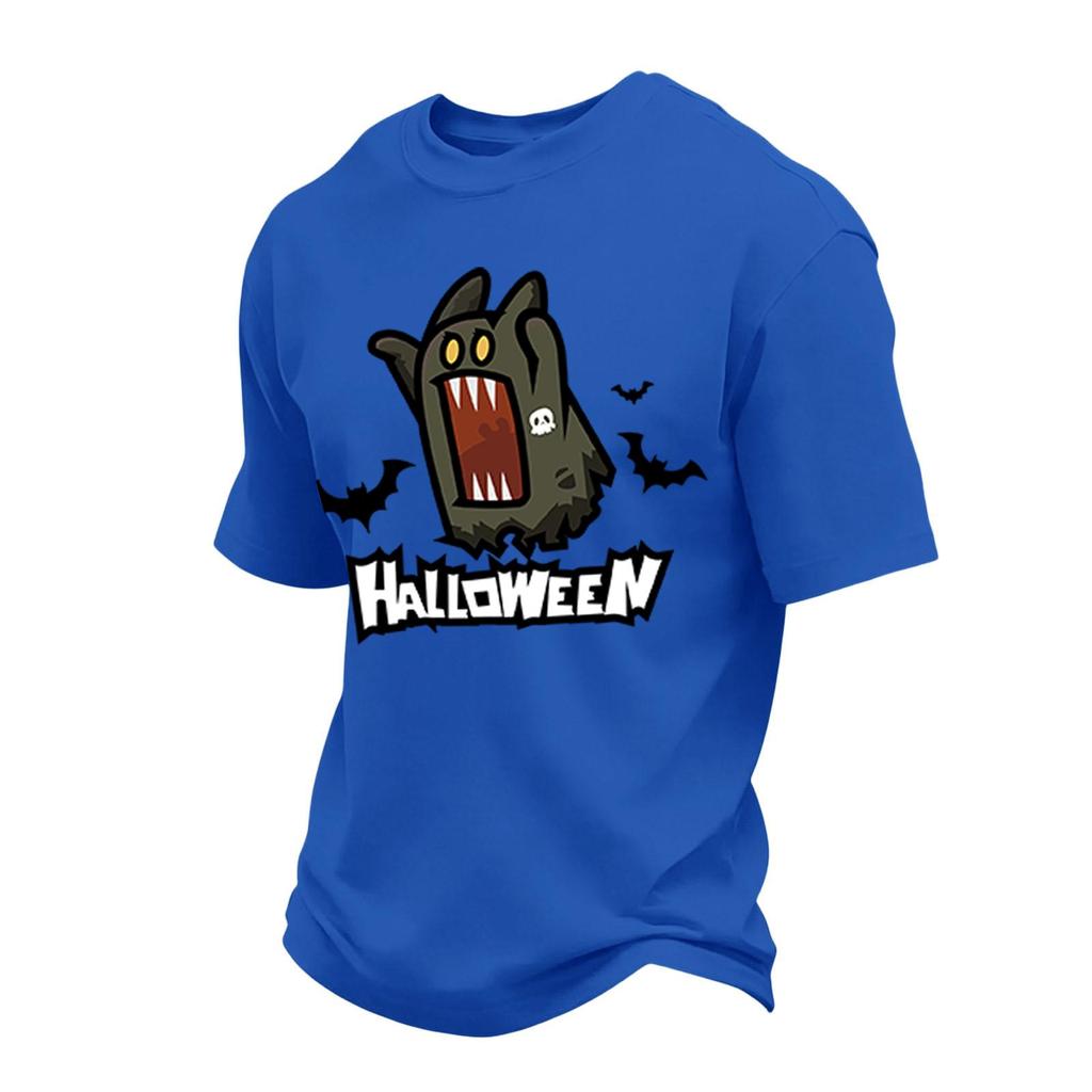 Men's Short Sleeve Round Neck T-Shirt with Halloween Print and Letter Pattern