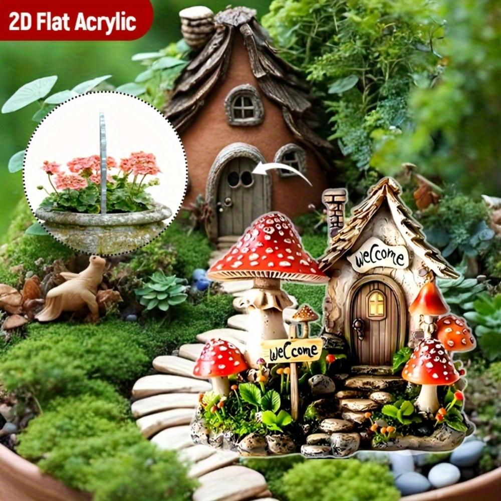 Wykwintny domek grzybowy, płaski akryl 2D, dekoracja, odpowiedni do ogrodu, trawnika, na zewnątrz, na Boże Narodzenie, Halloween