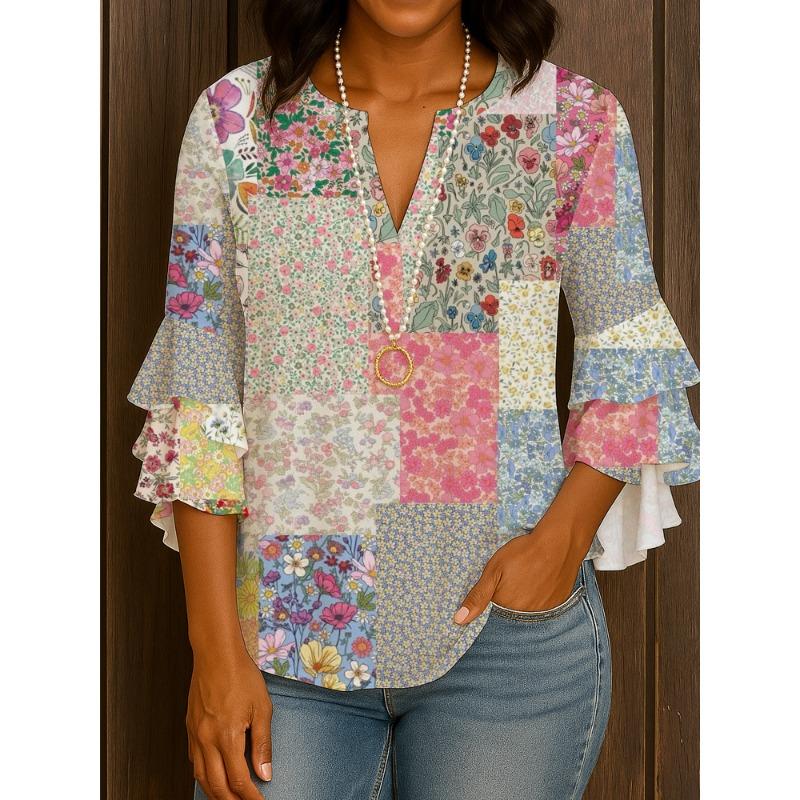 BITCED Women's Fashion Casual 3/4 Sleeves V Neck Blouses & Shirts