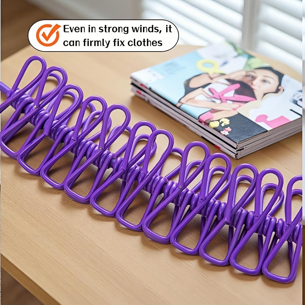 Portable 1.8m Retractable Clothesline, 12 Clips Polychrome Rope, No Punching for Camp Travel Outdoor Drying