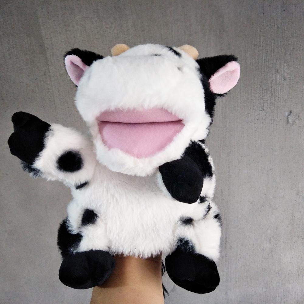Farm Animal Hand Puppet Milk Cow With Open Mouth Stuffed Plush Toy