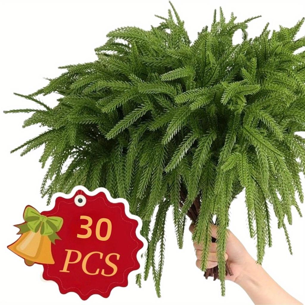 30pcs Real Touch Artificial Norfolk Pine Branches -35cm Long Fake Evergreen Stems for Indoor/Outdoor Decor, Realistic Decoration