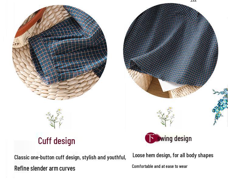 Women's Blue Cotton Plaid Long Sleeve Shirt - Stylish Autumn 2026
