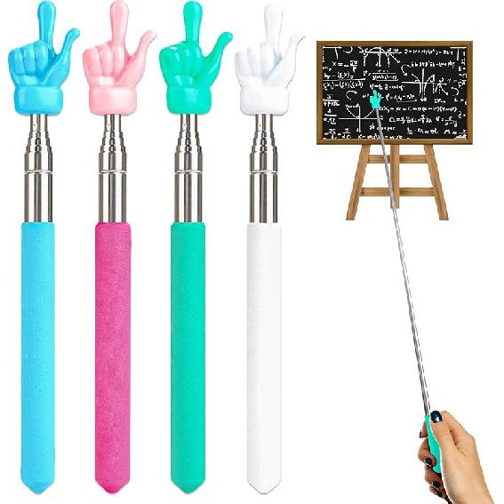 4 Pcs Finger Pointer Stick, Pointer Finger Stick, Pointers for Classroom, Hand Pointer Stick for Teachers Coach Presenter, Extends to 21.7 Inches (4 4 Pack(Blue, pink, green,