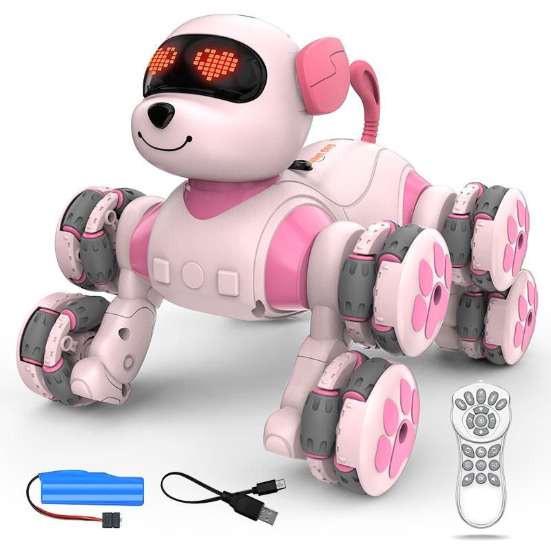 New Intelligent Remote Control Robot Dog-8-wheel Stunt Dog, Pink Cute Pet Shape, Children's Pet Toy Robot Dog