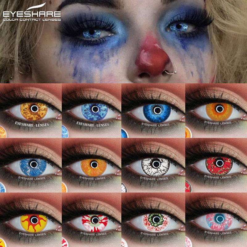 1pair Halloween Color Contact Lenses Cosplay Contact Lenses Anime Red Eye Lenses Blue Makeup Contact Lens Yellow Lenses