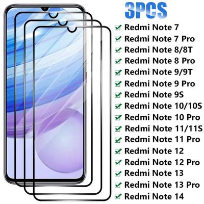 3 יחידות זכוכית מחוסמת מלאה עבור Xiaomi Redmi Note 7 8 9 10 Pro 8T 9T 9S 10S 11s מגן מסך עבור Redmi Note 11 12 13 Pro 14 5G