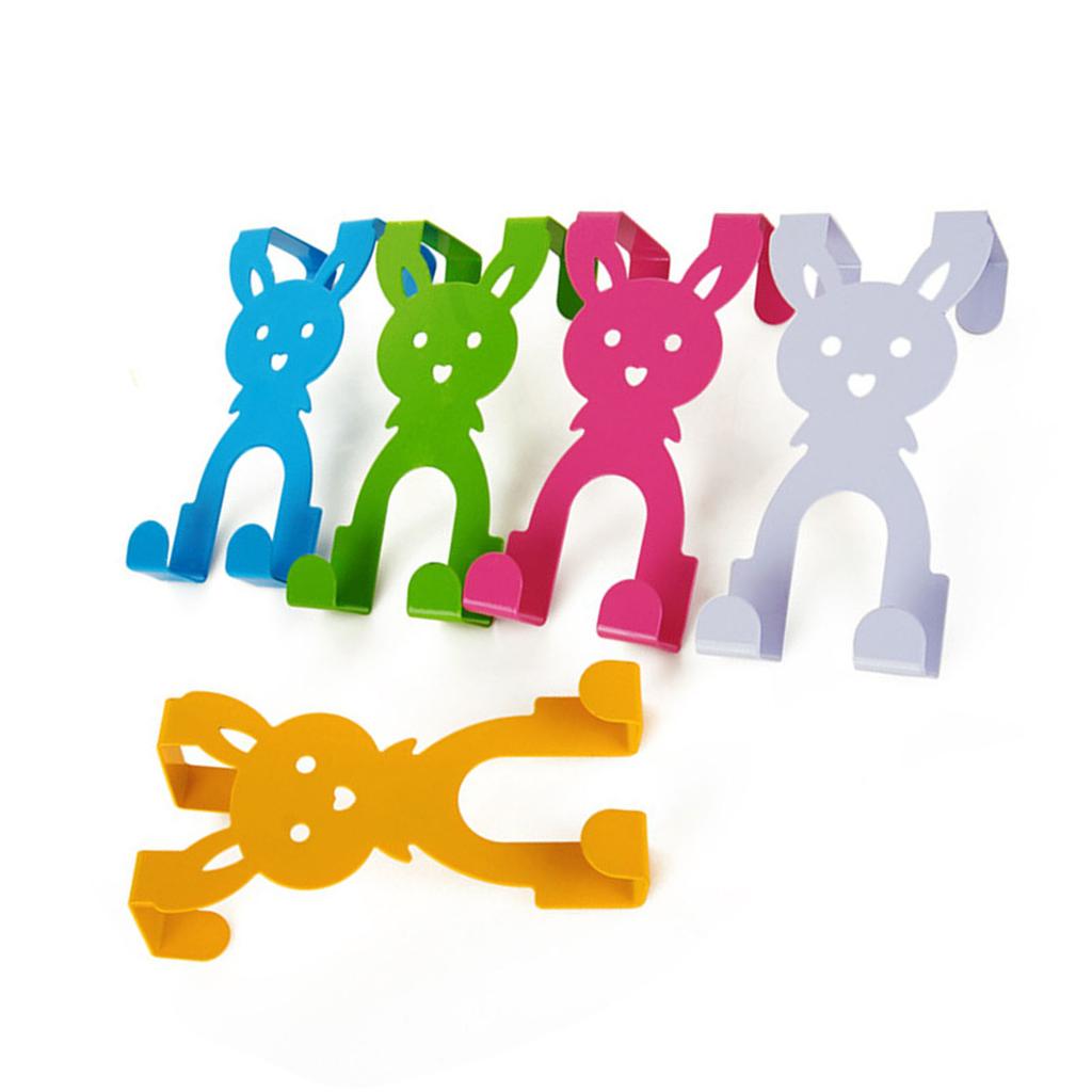 5PCS Rabbit Shape Door Back Hook Multifunctional Nail Free Cartoon Cute Durable Door Back Coat Hook for Household