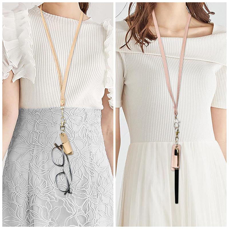 Portable Pu Leather Lanyard Pen Holder Necklace Style With Keychain Pen Case Pen Pouch Wear-Resistant Durable Pen Clip Key Chain