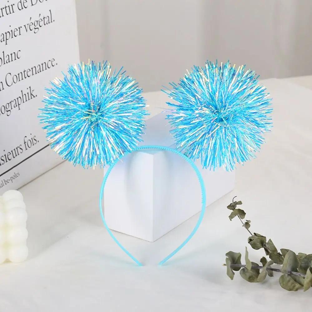 Cute Pom Pom Headband Simple Colorful Bling Tinsel Headband Giltering Party Headband Women Girls Pink