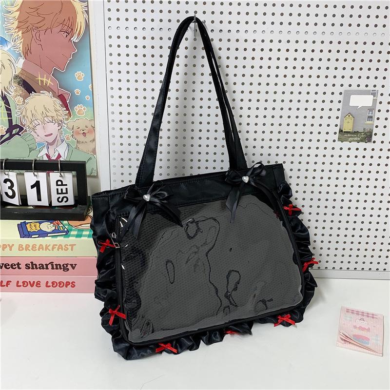 Anime Top Handle Bag Large Capacity Bow Ribb Design for JK Girls Textured Casual Shoulder Bags Simple and Versatile Ita Bag