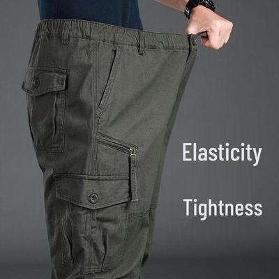 Pantaloni cargo cu talie înaltă pentru bărbați: Croială largă, Bumbac pur, Buzunare multiple, Rezistent la uzură, Croială dreaptă, Pantaloni lungi pentru primăvară și toamnă