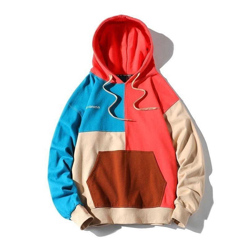 

Loose Hooded Sweater Color Matching Patch Top Trendy Brand Casual Versatile Sweater Simple S