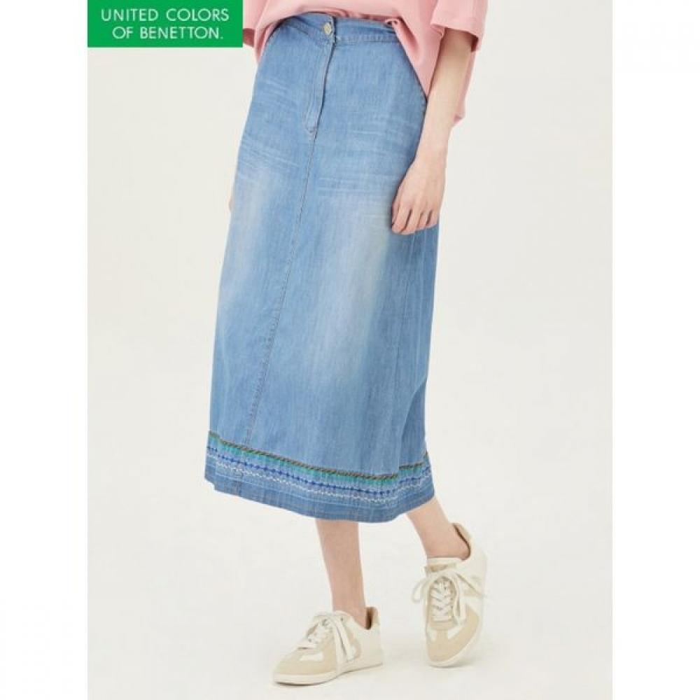 

[benetton] Back Banding Embroidered Denim Skirt Baska2531 BL/42