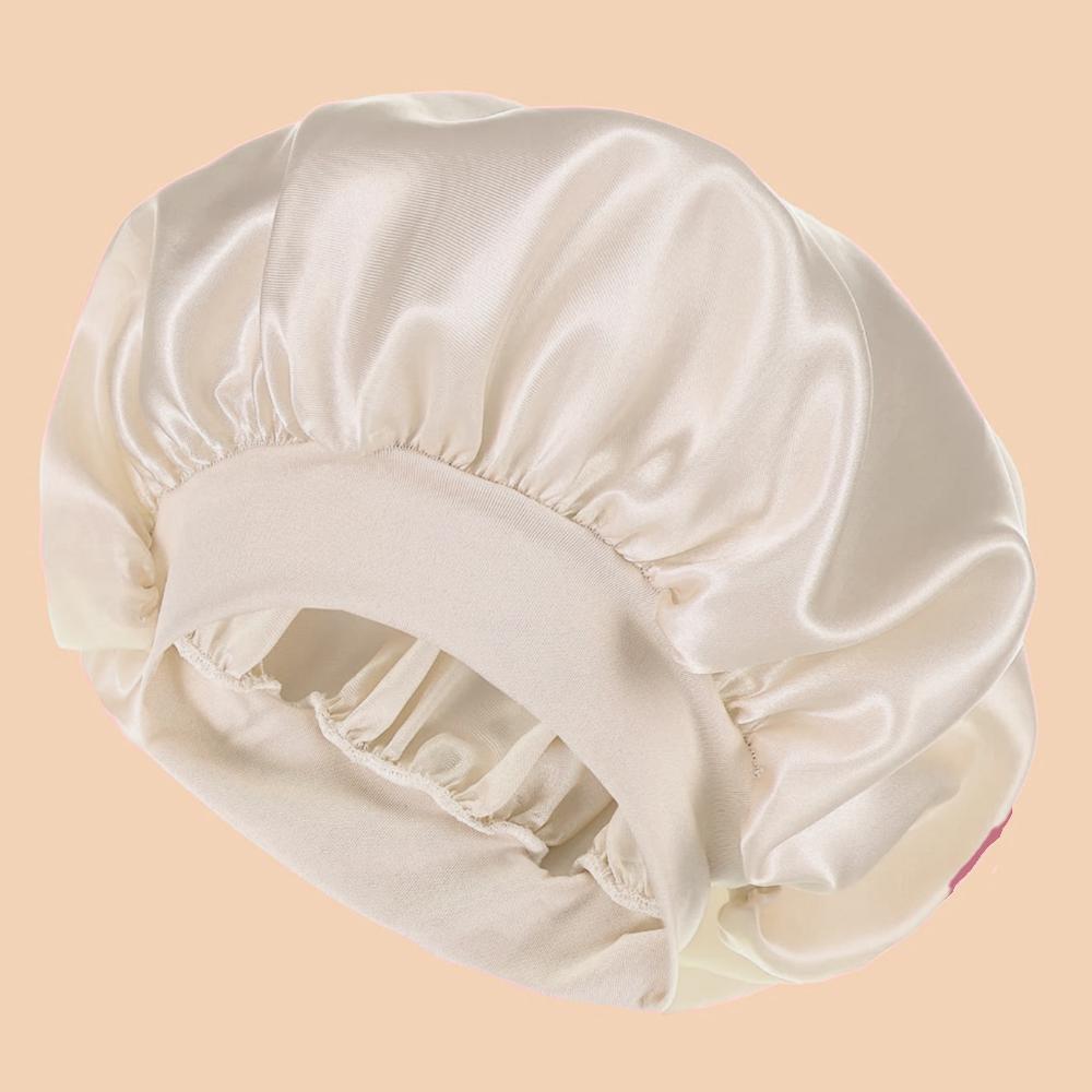 1pc Women's Solid Color Satin Wide-Brimmed Shower Cap Suitable For Daily Use Silk Bonnet Satin Bonnet