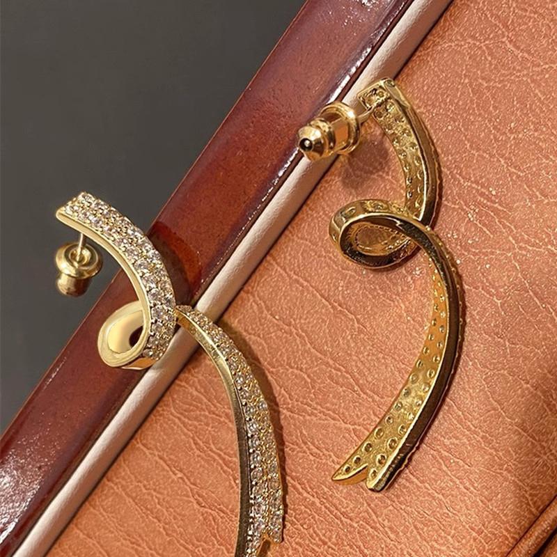 Goldfarbene Ohrhänger mit Schleifenanhänger, Damen, Luxus-Mode, funkelnder Zirkonia-Schmuck für Verlobung, Modeaccessoires