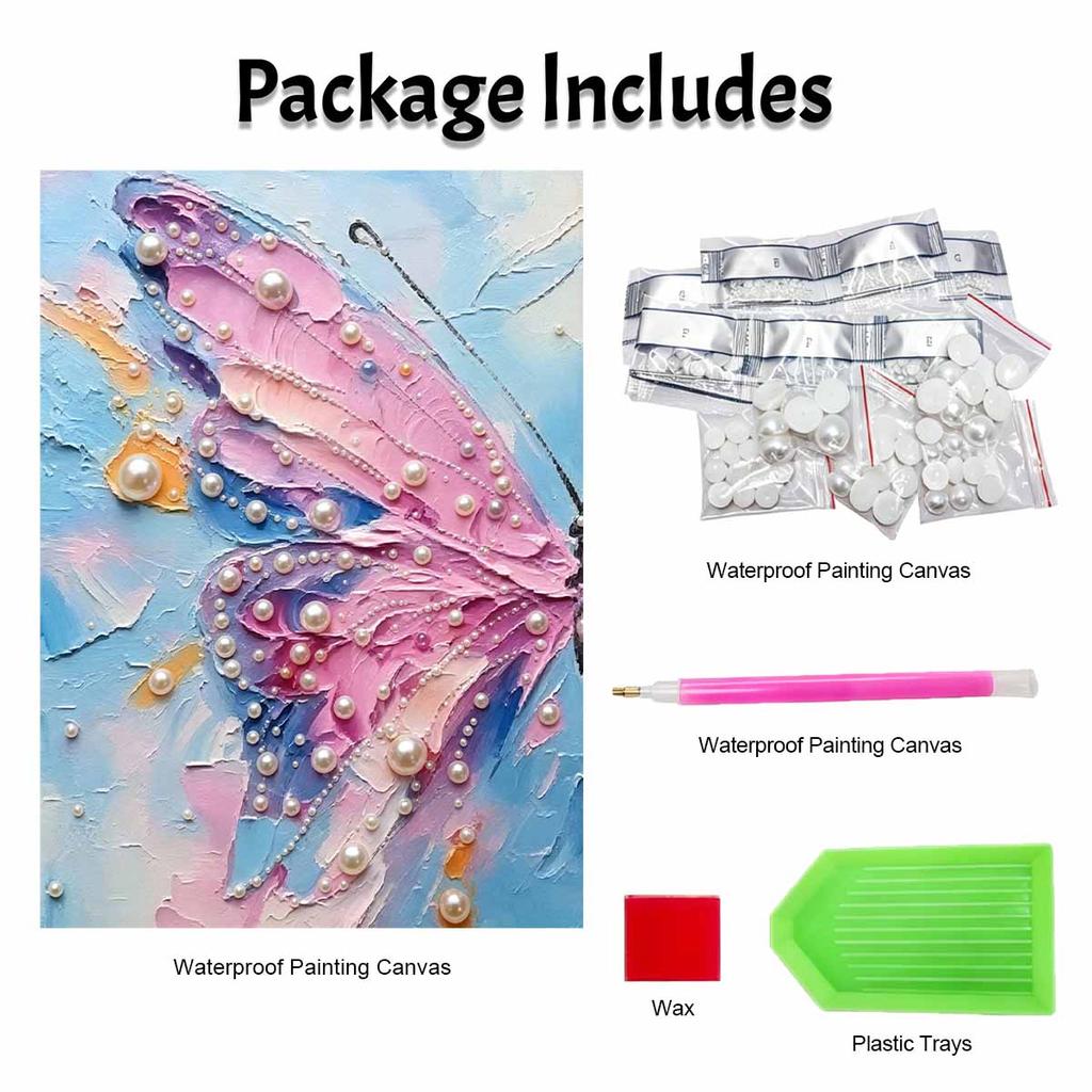 Sparkling Pearl Painting Kit with Frame Colorful Butterfly Bead Art Canvas for Elegant Relaxing Craft, Wall Decor and Perfect Gift for Women
