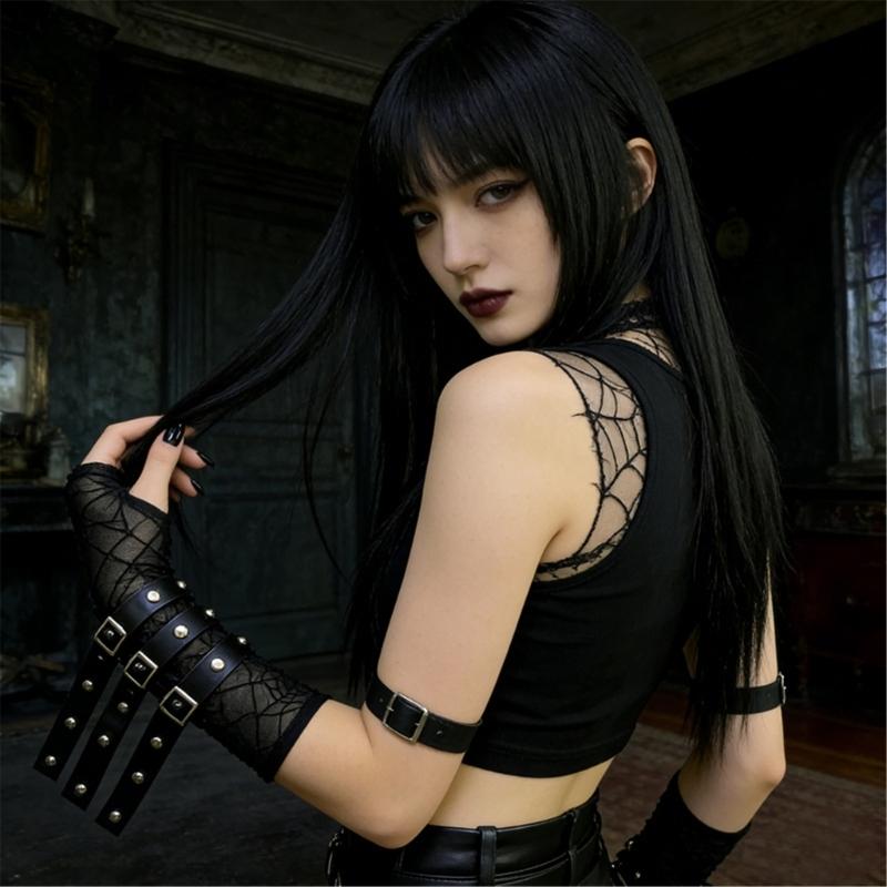 Adjustable Rock Style Lace Arm Protector With Embellished Design For Wrist Support And Stylish Defense