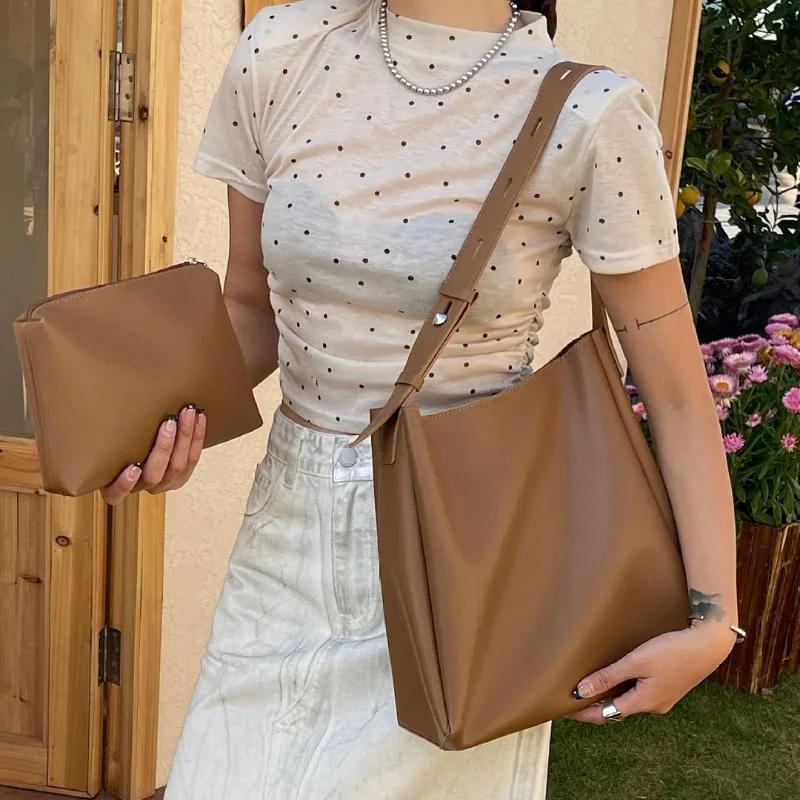 Fashion Leather Tote Bag for Women  Trends Female Simple Large High Capacity Shoulder Side Bag Handbags and Purses Women Bag