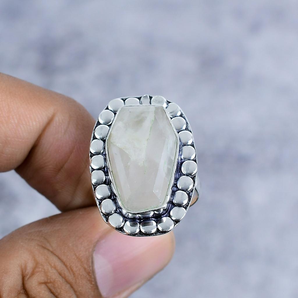 Rose Quartz Gemstone Handmade 925 Sterling Silver Jewelry Ring Size 8 M-2590